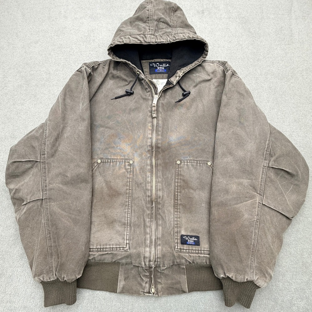 Walls Workwear Mens XL Brown Cotton Duck Canvas Hooded Fleece Jacket W35070WJ